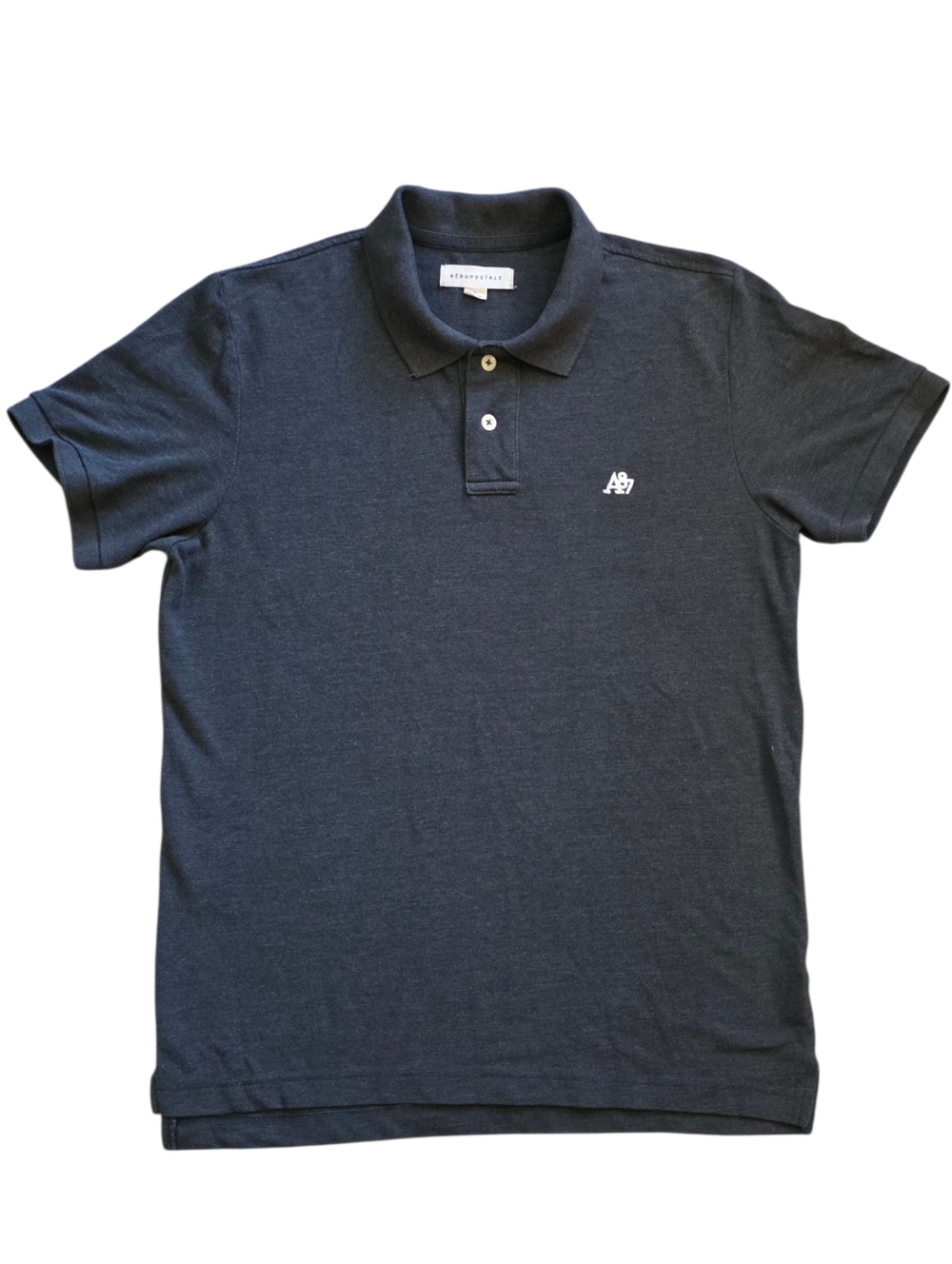Aeropostale A87 Large Dark Heather Gray Pique Short Sleeve Polo Shirt Y2K